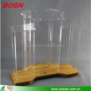 Podio con Base de <span class=keywords><strong>Madera</strong></span> y <span class=keywords><strong>Atril</strong></span> de Acrílico Transparente, Púlpito, Construcción de 3 Niveles - Product Image 3