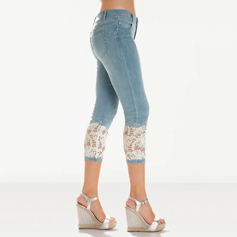 Donne Del Merletto di Estate Pantaloni Skinny Stretch Ritagliata Leggings Pantaloni Pantaloni di Capris 3/4 di Lunghezza Jeans