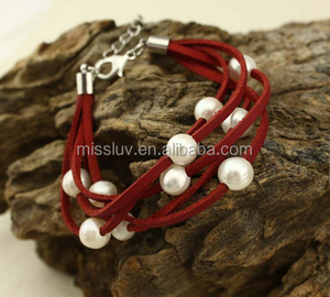Perla d'acqua dolce cordoncino di cuoio braccialetti dell'involucro lungo in pelle scamosciata in pelle corda braccialetto di perle d'acqua dolce della collana reale dei monili della perla - Product Image 5