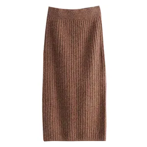 Oem New Stylish Fancy Half Knit Pencil Skirt Wool Cotton Blend Spring Casual Rib Short Dress Sweater For Young Ladies