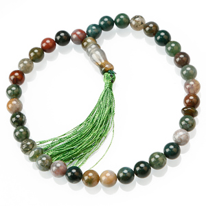 Braccialetto <span class=keywords><strong>Tasbih</strong></span> Musulmano di Alta Qualità con 33 Perle, Braccialetto di Preghiera Islamica in Unakite con Nappa Verde - Product Image 2