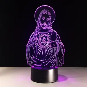 एक्रिलिक 3D ऑप्टिकल भ्रम यीशु मसीह Jehovah 7 रंग परिवर्तन टेबल लैंप बहुरंगा बदलते 3D रात को प्रकाश