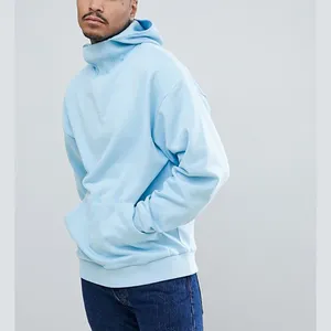 Sudadera con capucha de cuello alto para hombre, con diseño OEM personalizado, color azul cielo, 2021