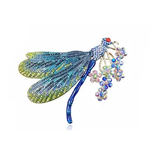 High Quality Blue Crystal Dragonfly Brooch Rhinestone Dragonfly Brooches Lapel Pin For Women Party Gifts Wedding Accessories