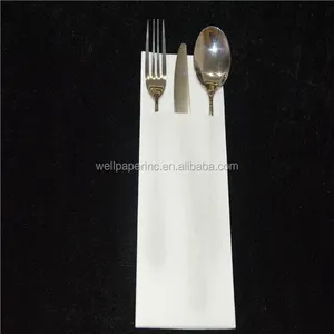 一次性布像纸餐具口袋餐巾, 16 英寸 × 16 英寸 1/8 折叠亚麻-感觉白色晚餐餐巾包 50