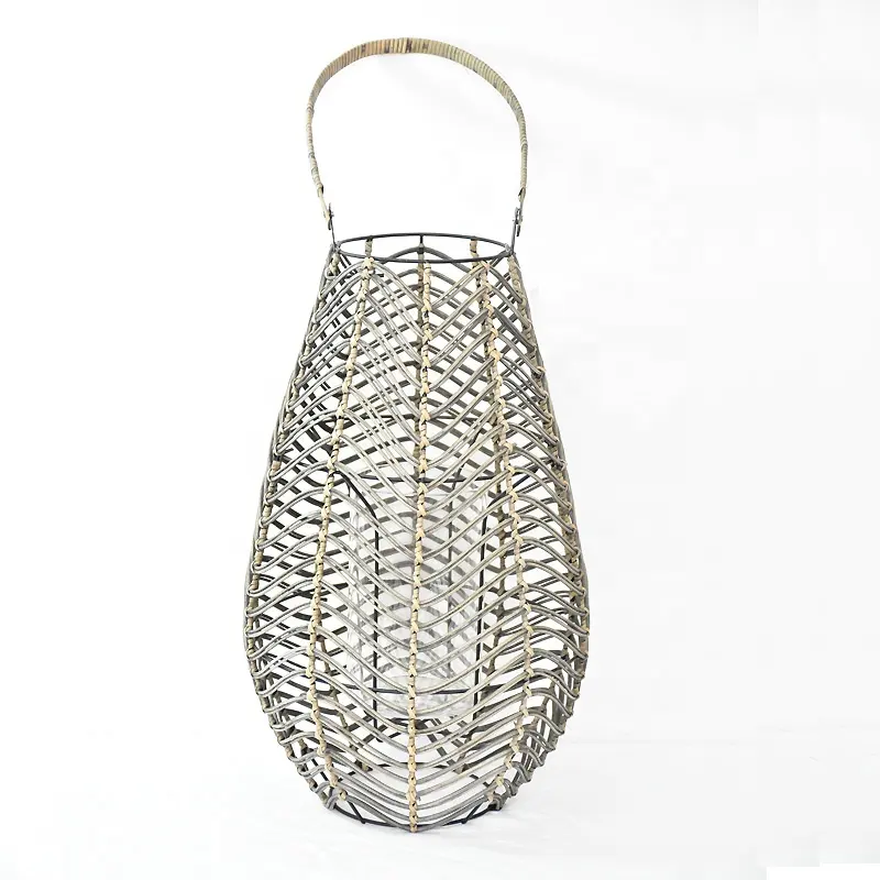 garden and home decorative rustic hanging rattan hurricane candle lantern with glass hurricane