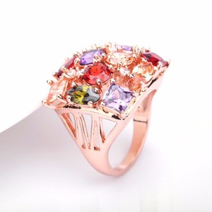 LUOTEEMI Big Crystal Natural Stone Matching New Fashion Colorful <strong>Gold</strong> <strong>Dainty</strong> Finger Statement for Woman Color <strong>Ring</strong> - Product Image 6