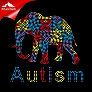 Eisen auf bling strass elefanten muster autismus awareness wärme transfer designs