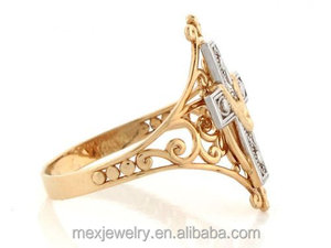 Acciaio inossidabile 316l dei due toni Silver& Gold sudario religioso croce <span class=keywords><strong>anello</strong></span> di <span class=keywords><strong>filigrana</strong></span> - Product Image 3
