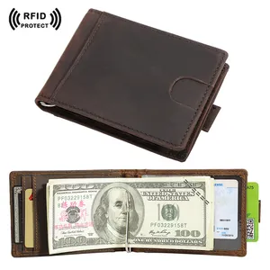 Tiding Custom Mens Genuine Cowhide Leather Wallet Slim Real Leather RFID Blocking Wallets With Money Clip