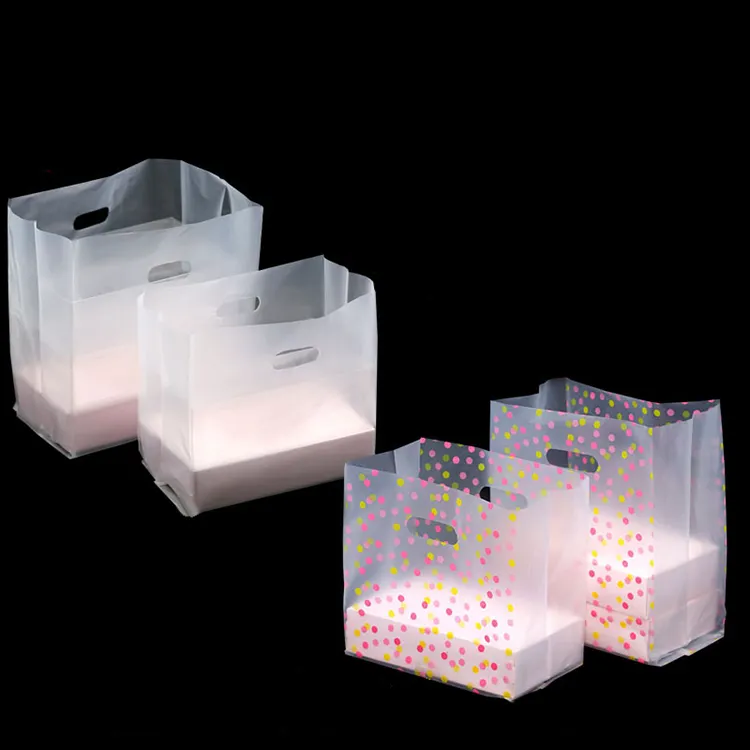 Bolsa de plástico desechable para llevar, bolsa de mano portátil, bolsa de plástico transparente para pastel y ensalada