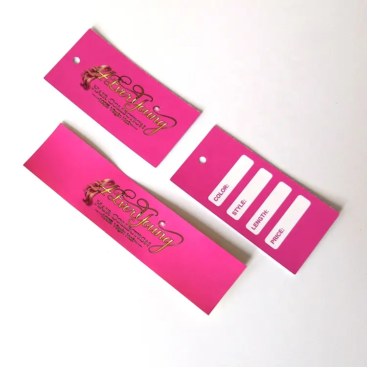 ZPT9-129 de impresión personalizada de la extensión del pelo de etiquetas de embalaje de diseño de moda logotipo pelo etiqueta para paquetes de pelo