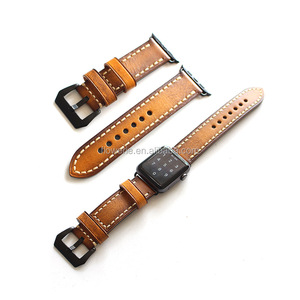 Pour Apple Watch, bracelet de rechange en cuir de Style Rural avec adaptateur en métal argenté pour 3/2/1 - Product Image 5
