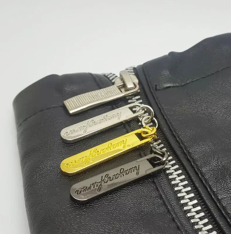 Zipper de metal personalizado, zipper de metal personalizado, decorativo, de alta qualidade, puxador de vestuário, logotipo de marca