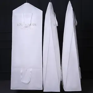 Saco de vestuário para vestido de casamento, branco, não tecido, saco de roupa/cobertura personalizada, estampado, não tecido, saco de cobertura para vestido de casamento