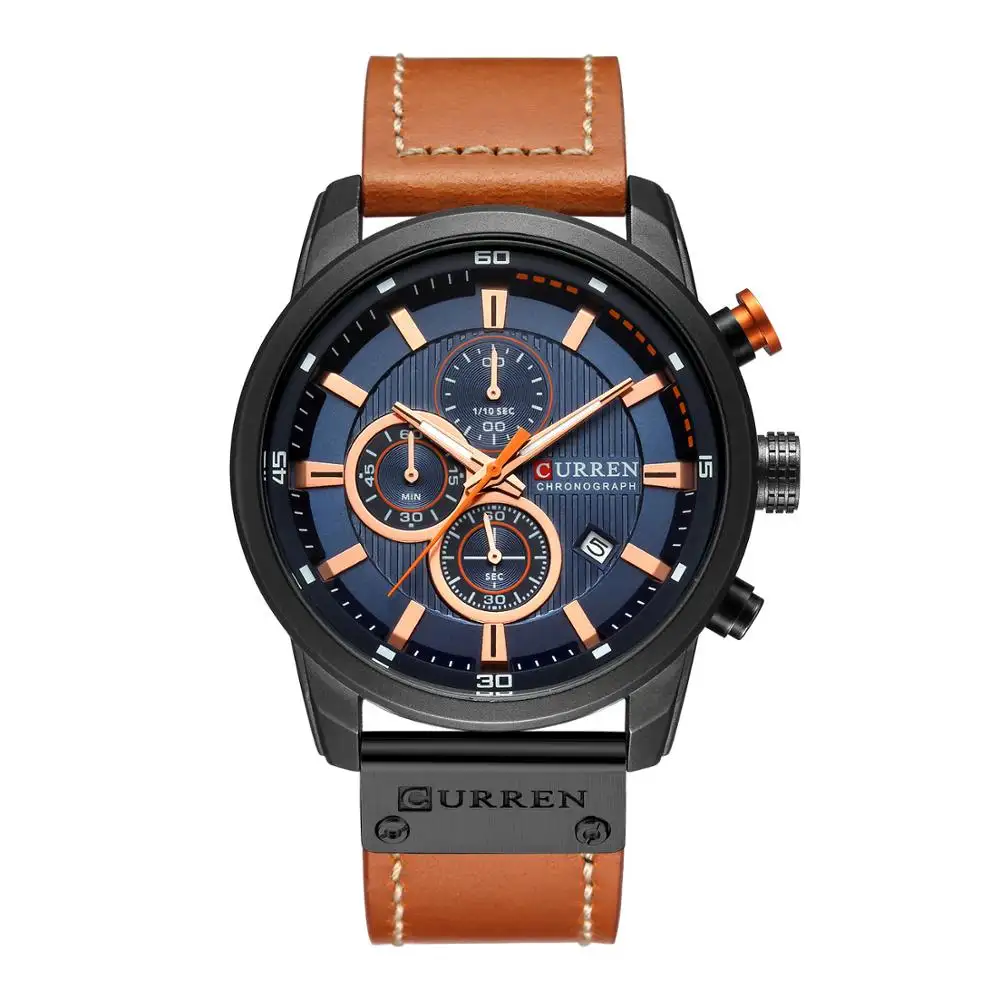 CURREN Watch 8291 Luxury Casual Men Watches Fashion Sports Male Wristwatch Date Quartz Clock Chronograph Genuine Leather Watch
