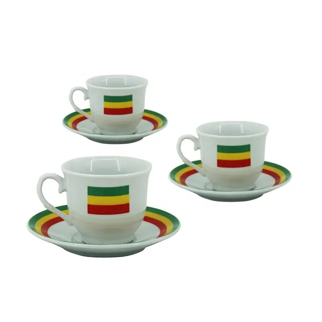 80มิลลิลิตรแบบดั้งเดิมเอธิโอเปียออกแบบกาแฟเซรามิกมินิ Expresso ถ้วยและจานรอง