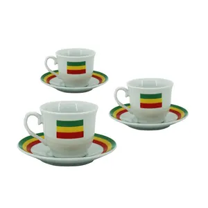 Cangkir Expresso Mini Keramik Kopi Desainer Etiopia 80Ml dan Piring