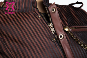 <span class=keywords><strong>Gilet</strong></span> corset <span class=keywords><strong>sans</strong></span> manches en coton rayé à col montant marron pour <span class=keywords><strong>homme</strong></span>, veste steampunk, vêtements gothiques pour <span class=keywords><strong>homme</strong></span> - Product Image 6