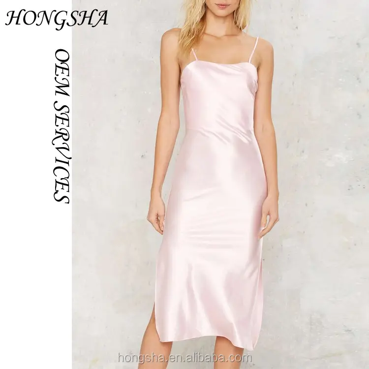 ピンクのポンポンスリップドレスのない女の子の写真女性のためのファッションサテントルコのイブニングドレス女性HSd7469