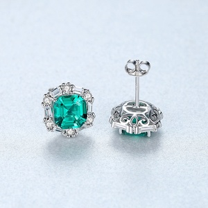 CZCITY Elegant Sterling Silver Green Gemstone <strong>Earrings</strong> Square <strong>Emerald</strong> <strong>Stud</strong> <strong>Earrings</strong> for Women Engagement Jewelry - Product Image 6
