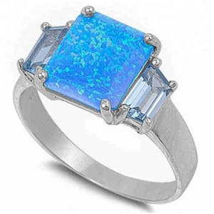 925 Sterling Silver Woman Jewelry <strong>Blue</strong> <strong>Opal</strong> Engagement <strong>Rings</strong> - Product Image 1