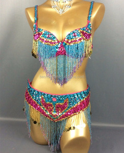 Belly Dance Costume Beaded Bra Hip Belt Set <strong>Women</strong> Festival Club <strong>Rave</strong> <strong>Outfit</strong> - Product Image 1