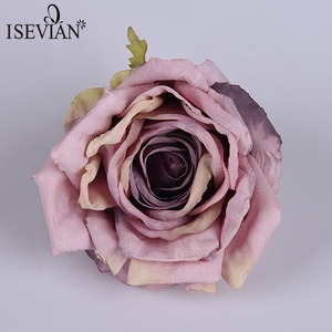 ISEVIAN commercio all'ingrosso di alta qualità del tessuto <span class=keywords><strong>fiore</strong></span> teste <span class=keywords><strong>scuro</strong></span> <span class=keywords><strong>viola</strong></span> e champagne fiori artificiali rosa teste - Product Image 5