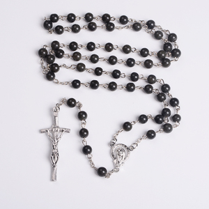 <span class=keywords><strong>Rosario</strong></span> Cattolico con Croce e Perle di Vetro <span class=keywords><strong>Nero</strong></span> per Preghiera, Best Seller - Product Image 2