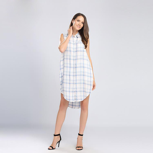 Abito da camicia alla moda da donna con bottoni senza maniche morbido Plaid per le vacanze - Product Image 1