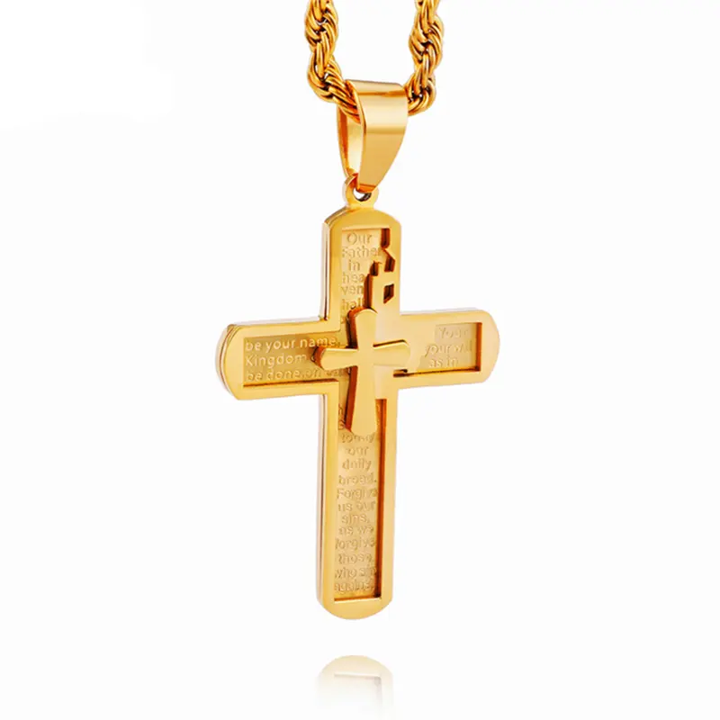 Collier avec pendentif en acier et titane, bijoux multicouches, croyance religieux, croix, nouvelle collection