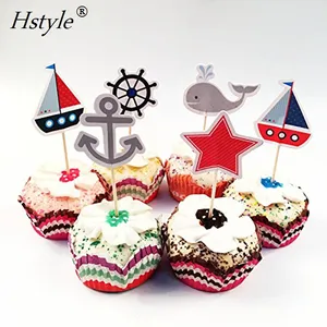 Nautischen Ozean Cupcake Topper Navy Segeln Yacht Boot Pirate Schiff Whale Kuchen Dekorationen für Baby Dusche Geburtstag Party PQ802