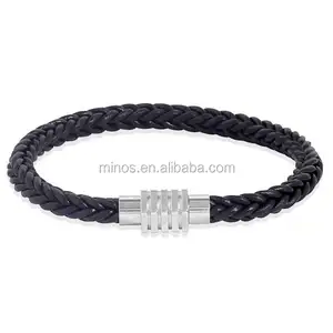 Wholesale Stainless Steel Bracelet, Men's Stainless Steel Fish Braid Rubber Bracelet