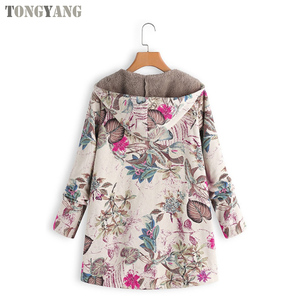 TONGYANG <span class=keywords><strong>cappotti</strong></span> con cappuccio giacca invernale cappotto da donna caldo stampa floreale tasche con cappuccio Vintage <span class=keywords><strong>Oversize</strong></span> <span class=keywords><strong>cappotti</strong></span> - Product Image 5
