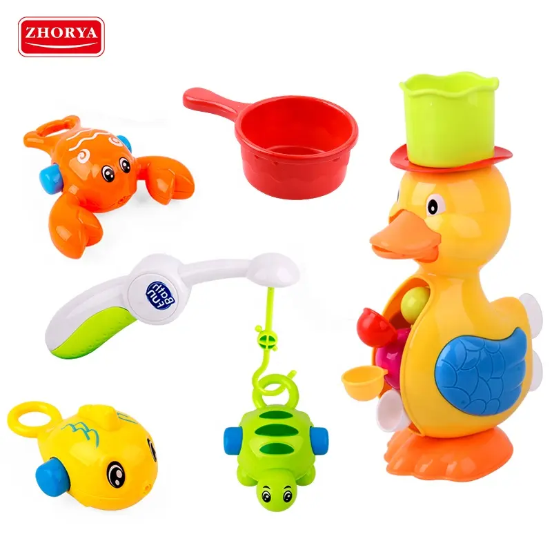 Bébé canard carré tour heureux jouets de bain de jet d'eau de pêche avec boîte de fenêtre