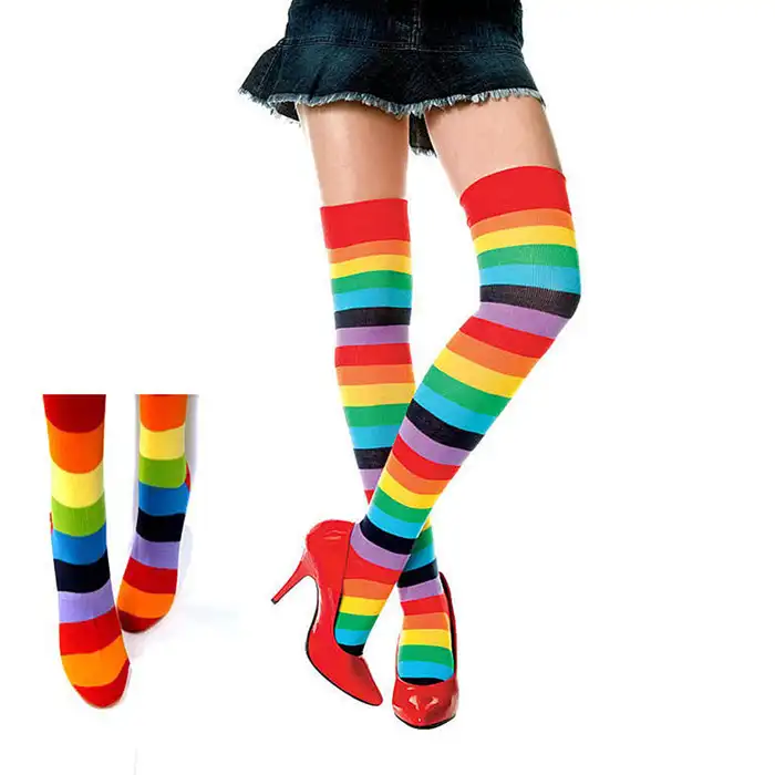 חדש סרוג צבעוני קשת נשים גרביים, גבירותיי פסים ירך גבוהה גרביים, ארוך נשים פס בדוגמת מעל הברך גרביים