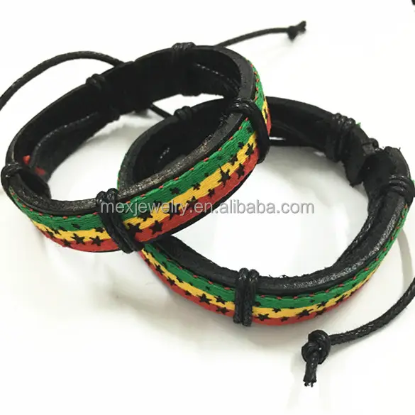 fashion women star rasta reggae genuine leather cuff bracelet wristbands