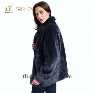 encargo al por mayor azul marino visón Artificial abrigos suelta caliente Faux Fur Coat mujer imitar Piel de visón chaqueta - Product Image 6