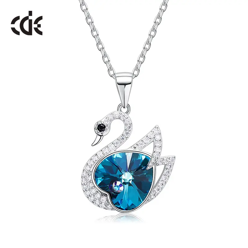 Necklace Jewelries Women CDE YP1053 Fine Jewelry 925 Sterling Silver Necklace With Swan Charms Austrian Crystal Rhodium Plated Pendant Swan Necklace