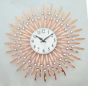 Reloj de pared de Metal de gran tamaño de cuarzo moderno de pavo real de Arte de oro rosa