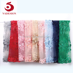<strong>Pink</strong> <strong>Pearl</strong> Rhinestone Lace Fabric/statement French Tulle Stretched Embroidered Lace Fabrics - Product Image 6