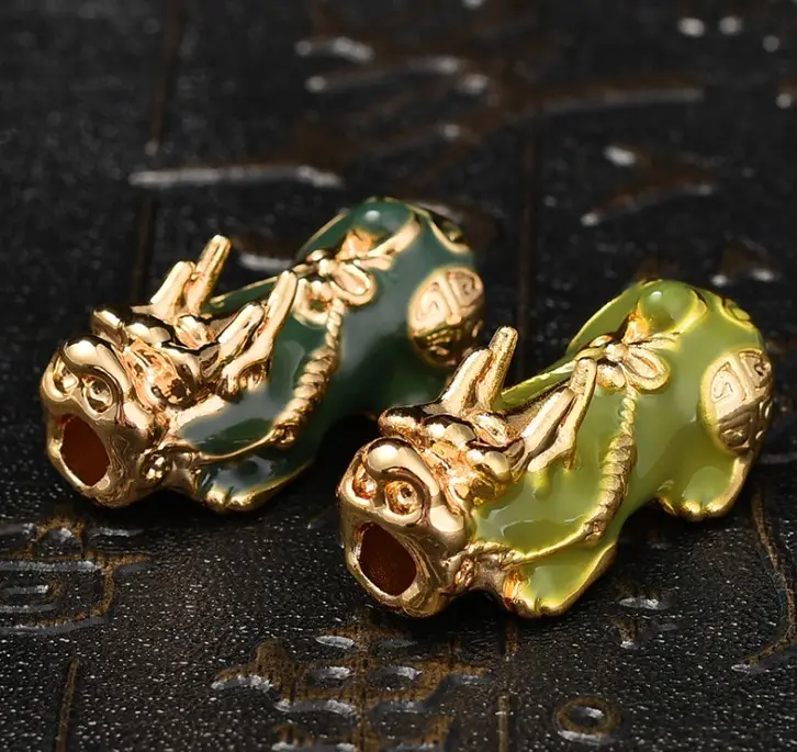 ZN001 Huilin Feng Shui Obsidian Bead Hand Carved Mantra Golden Metal Thermochromic Bone Pi Yao Bracelet