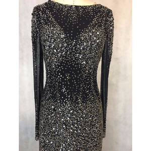Abito da Sera Sexy <span class=keywords><strong>Nero</strong></span> Scintillante con Perline, Stile Sirena, Maniche Lunghe, Lussuoso con Strass Trasparenti, <span class=keywords><strong>Vestito</strong></span> da Cerimonia ML266 - Product Image 1
