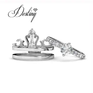 Sterling Silver 925 Premium Austrian Crystal Jewelry with 18K Gold Plated Royalty Ring Crown designs Destiny Jewellery