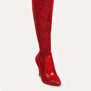 Bottes humides Sexy <span class=keywords><strong>en</strong></span> forme de peau de serpent pour femmes, chaussures de créateur à talons hauts, hauteur des genoux, transparentes et à la mode, accessoire pour dames - Product Image 2