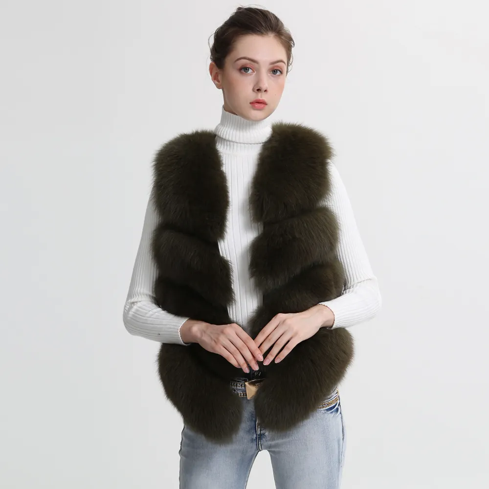 Chaleco de piel de zorro peluda de talla personalizada de la mejor calidad, chaleco de piel de señora a la moda
