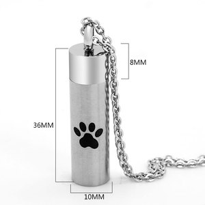 Conception de patte de <span class=keywords><strong>chien</strong></span> cylindre collier de parfum en acier inoxydable 316L bas quantité minimale de commande parents animaux cendres urne pendentif de crémation - Product Image 2