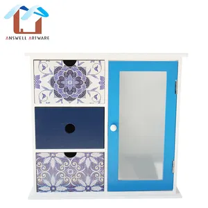 놀라운 중국어 파란색과 흰색 도자기 나무 장식 저장 상자/주최자 서랍 및 문