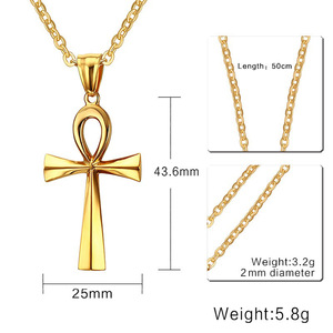 Collar y colgantes de crucifijo egipcio, símbolo de la vida, de acero inoxidable, regalo de joyería - Product Image 2