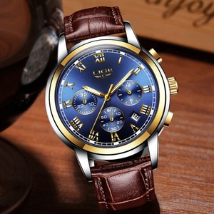 <span class=keywords><strong>Montre</strong></span> <span class=keywords><strong>LIGE</strong></span> LG9810 Or Bleu Marron pour Hommes Montres en Cuir Sport Mode Luxe Étanche Montres à Quartz Hommes <span class=keywords><strong>Montre</strong></span> Reloj - Product Image 3